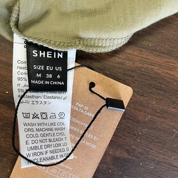 Shein Womens Blouse Short Crochet Sleeve Size Medium Light Green New - Picture 12 of 12